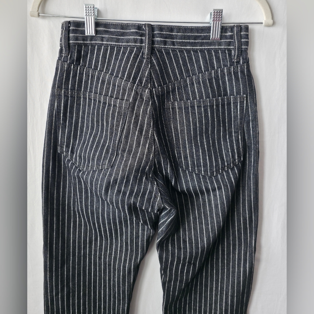 Zara High Rise Pinstripe Flare Jeans Black White Striped Wide Leg Retro Goth - Picture 6 of 12